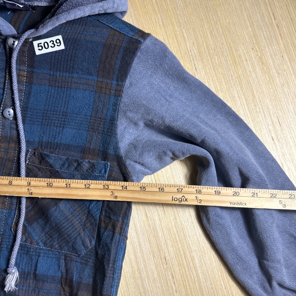 Vintage Maui and Sons Hooded Flannel Shirt Kids Small Blue 90s Plaid Mixed Media - Picture 12 of 12